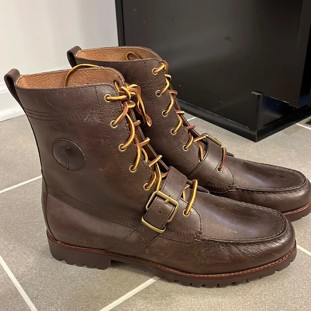Polo Ralph Lauren Ranger County Boots Strap brown smooth leather Mens Size 12